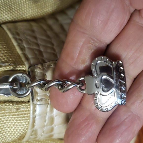 Kathy Van Zeeland Taupe Creamy Shoulder Bag Purse Crown Charm Satchel - Picture 9 of 17